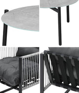 Livsip 3PCS Outdoor Patio Set Grey 70cm Table Cushioned Armchairs - Rear View
