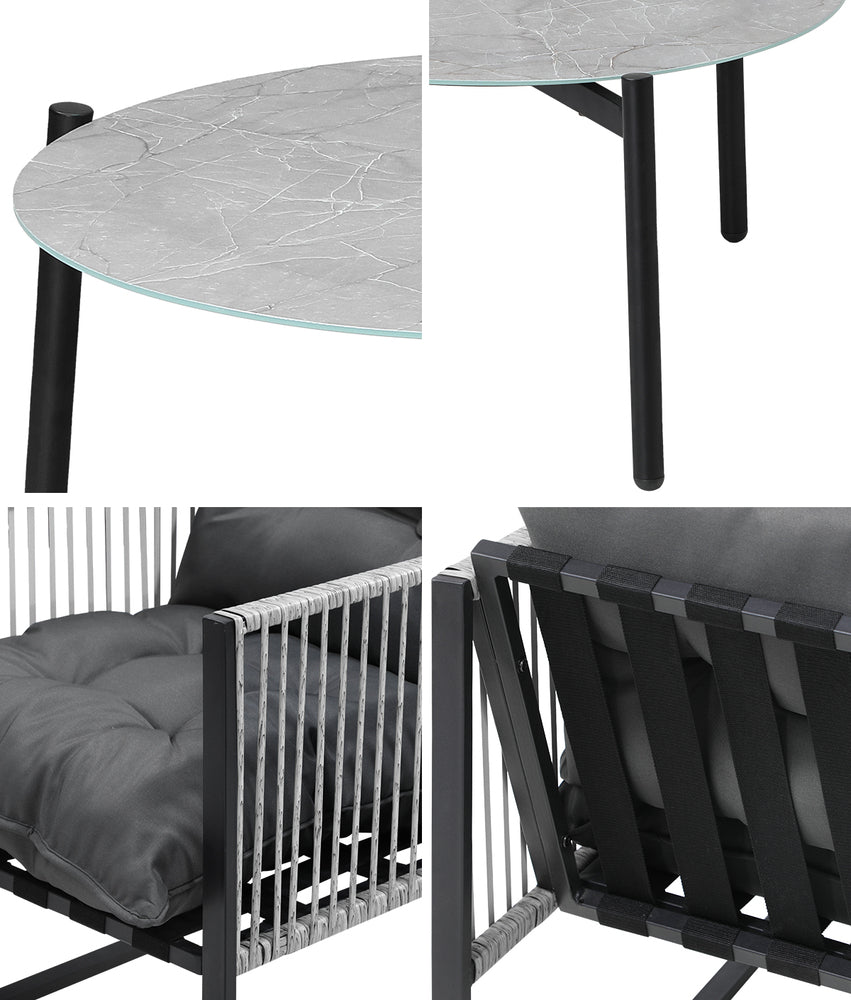 Livsip 3PCS Outdoor Patio Set Grey 70cm Table Cushioned Armchairs, image 6