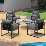 Livsip 5PCS Outdoor Patio Set Grey 70cm Table Cushioned Armchairs, image 2