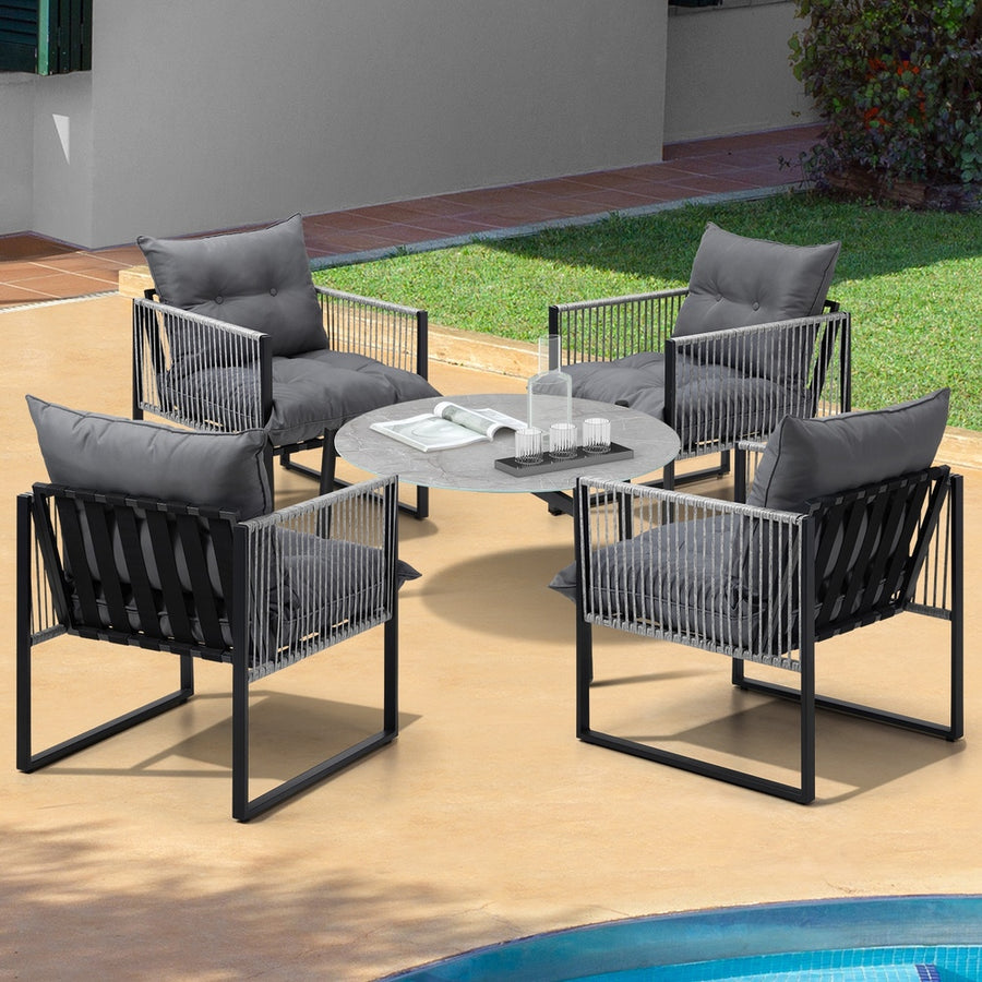Livsip 5PCS Outdoor Patio Set Grey 70cm Table Cushioned Armchairs, image 2