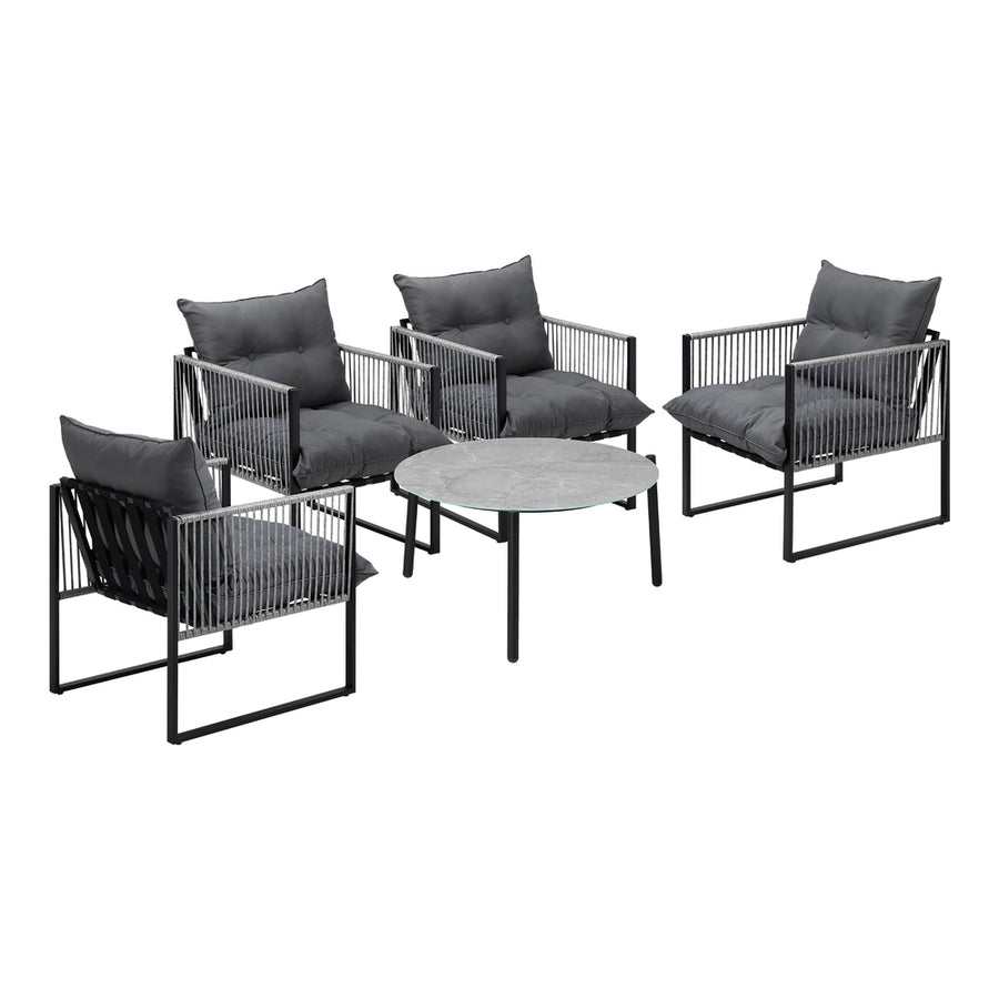 Livsip 5PCS Outdoor Patio Set Grey 70cm Table Cushioned Armchairs