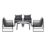 Livsip 5PCS Outdoor Patio Set Grey 70cm Table Cushioned Armchairs