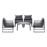 Livsip 5PCS Outdoor Patio Set Grey 70cm Table Cushioned Armchairs - Side View