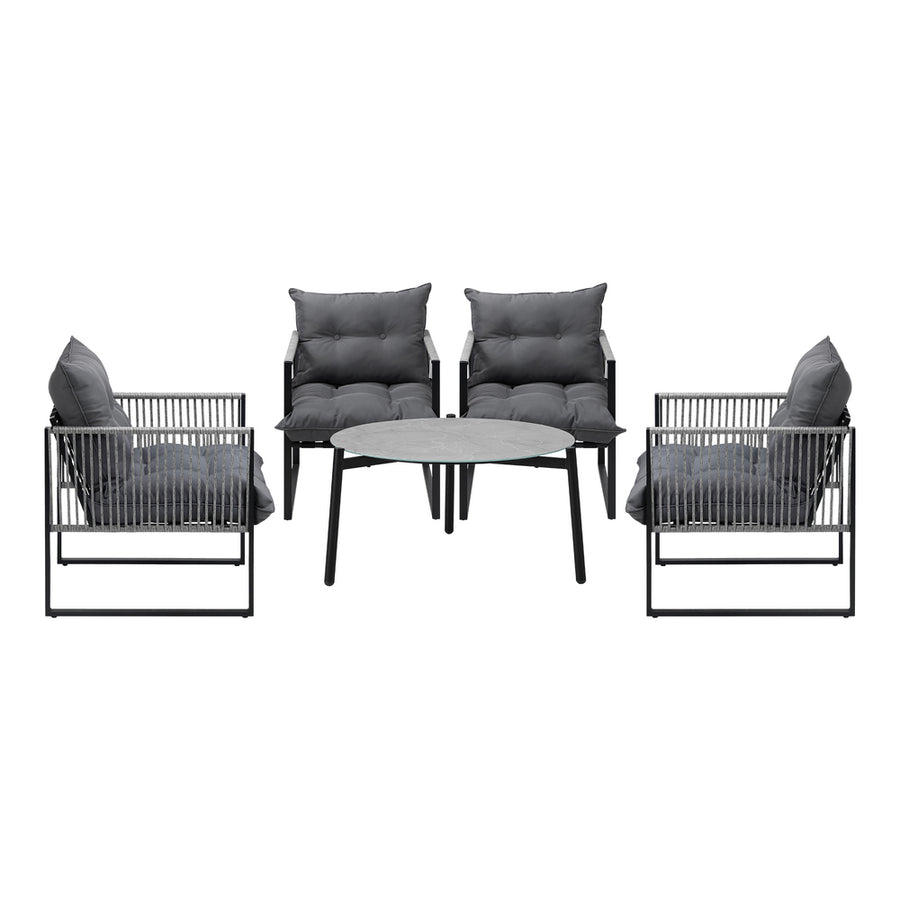 Livsip 5PCS Outdoor Patio Set Grey 70cm Table Cushioned Armchairs, image 3
