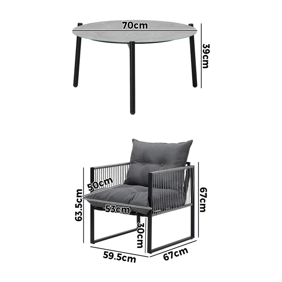 Livsip 5PCS Outdoor Patio Set Grey 70cm Table Cushioned Armchairs, image 6