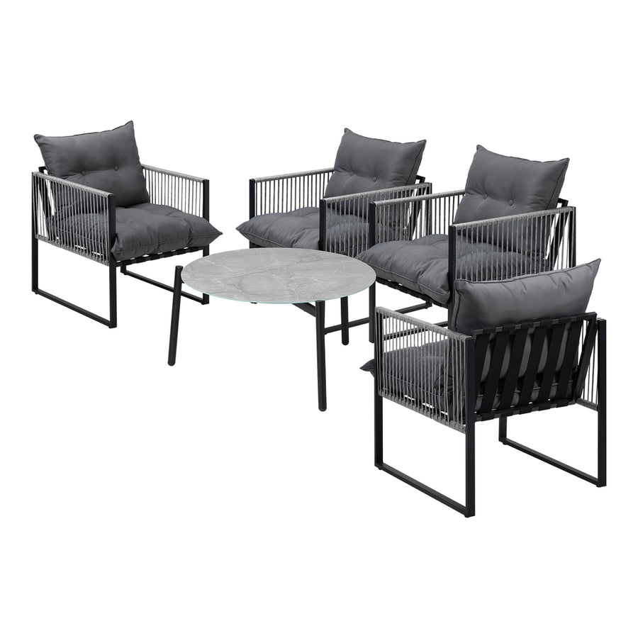 Livsip 5PCS Outdoor Patio Set Grey 70cm Table Cushioned Armchairs, image 9