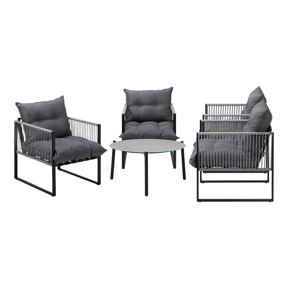 Livsip 5PCS Outdoor Patio Set Grey 70cm Table Cushioned Armchairs