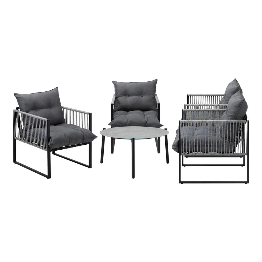 Livsip 5PCS Outdoor Patio Set Grey 70cm Table Cushioned Armchairs, image 4