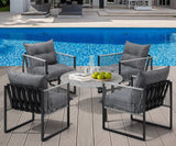 Livsip 5PCS Outdoor Patio Set Grey 70cm Table Cushioned Armchairs - Low Angle