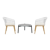 Livsip 3 Piece Outdoor Patio Set 70cm Table Polyester Chair Rope - Side View