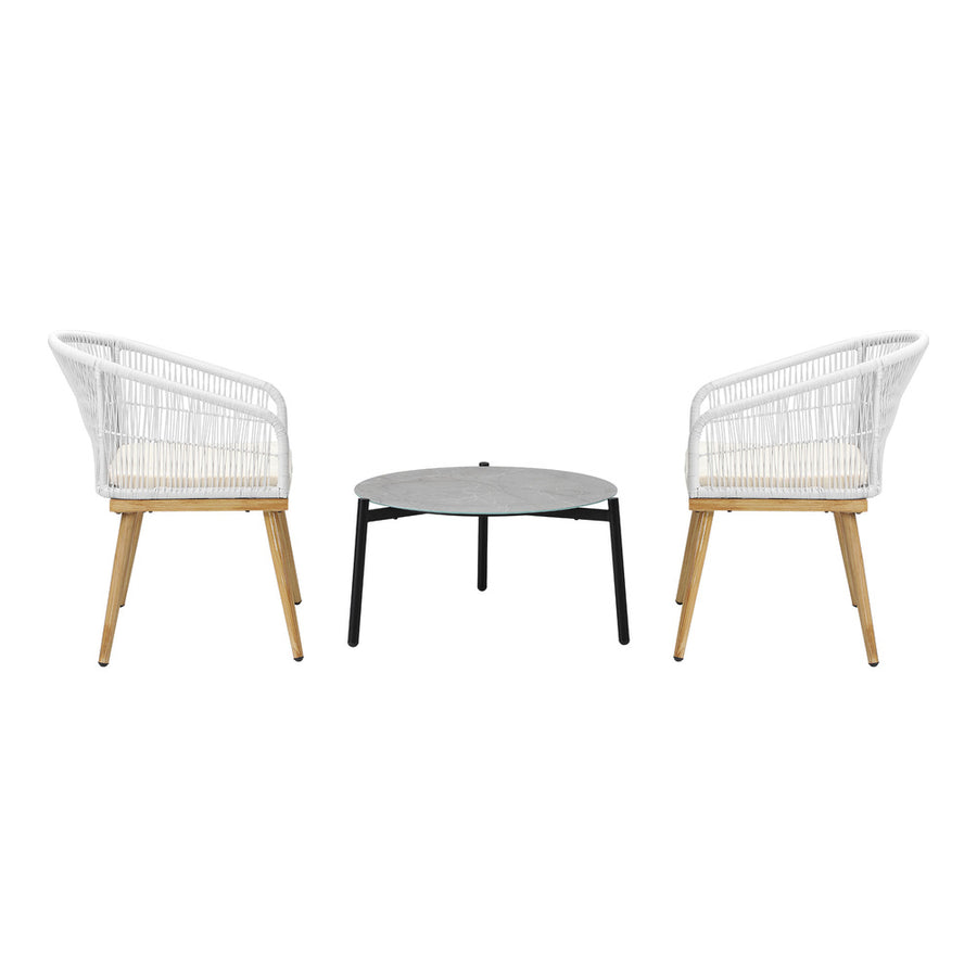 Livsip 3 Piece Outdoor Patio Set 70cm Table Polyester Chair Rope