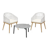 Livsip 3 Piece Outdoor Patio Set 70cm Table Polyester Chair Rope - Front View
