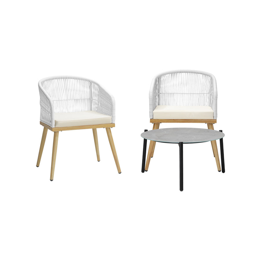 Livsip 3 Piece Outdoor Patio Set 70cm Table Polyester Chair Rope