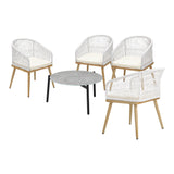 Livsip 5 Piece Outdoor Patio Set 70cm Table Polyester Chair Rope - 45-Degree Angle