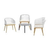 Livsip 5 Piece Outdoor Patio Set 70cm Table Polyester Chair Rope - Side View