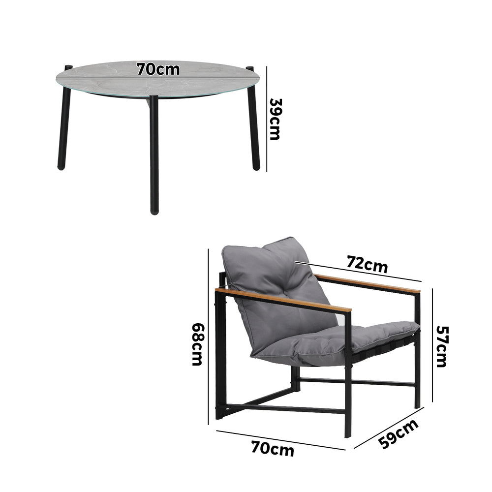 Livsip 4 Seater Outdoor Patio Set 70CM Round Grey Marble Table