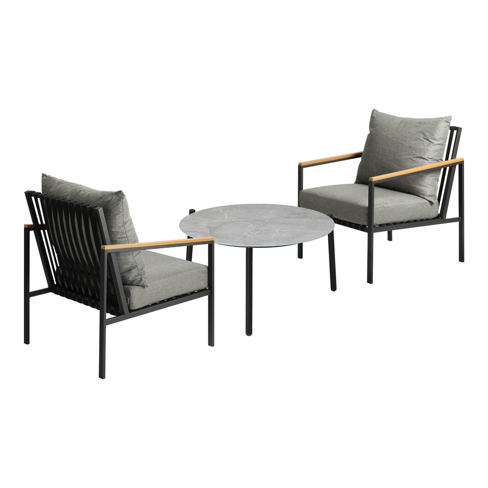 Livsip 3PCS Outdoor Lounge Set Grey 70cm Coffee Table Chairs