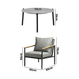 Livsip 3PCS Outdoor Lounge Set Grey 70cm Coffee Table Chairs