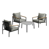 Livsip 4PCS Outdoor Lounge Set Grey 70cm Coffee Table with Chairs