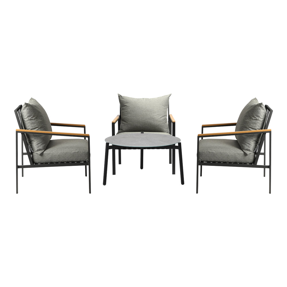 Livsip 4PCS Outdoor Lounge Set Grey 70cm Coffee Table with Chairs