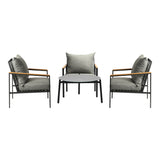 Livsip 4PCS Outdoor Lounge Set Grey 70cm Coffee Table with Chairs - Front View
