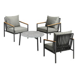 Livsip 4PCS Outdoor Lounge Set Grey 70cm Coffee Table with Chairs - 45-Degree Angle