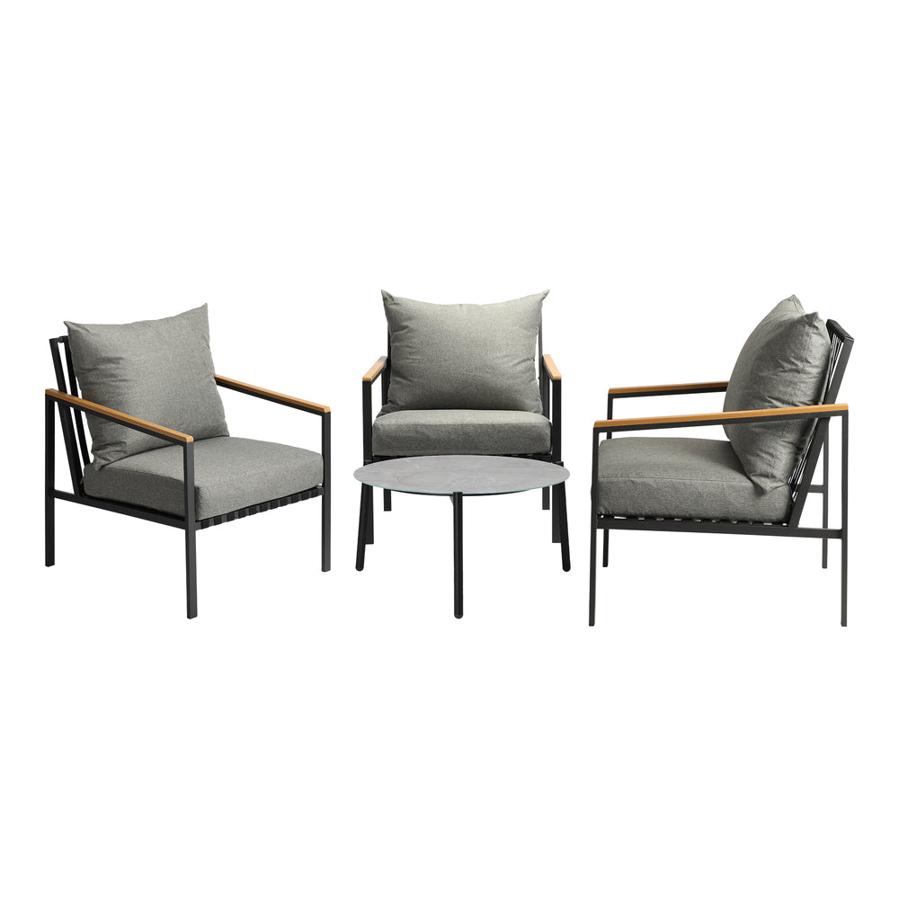 Livsip 4PCS Outdoor Lounge Set Grey 70cm Coffee Table with Chairs