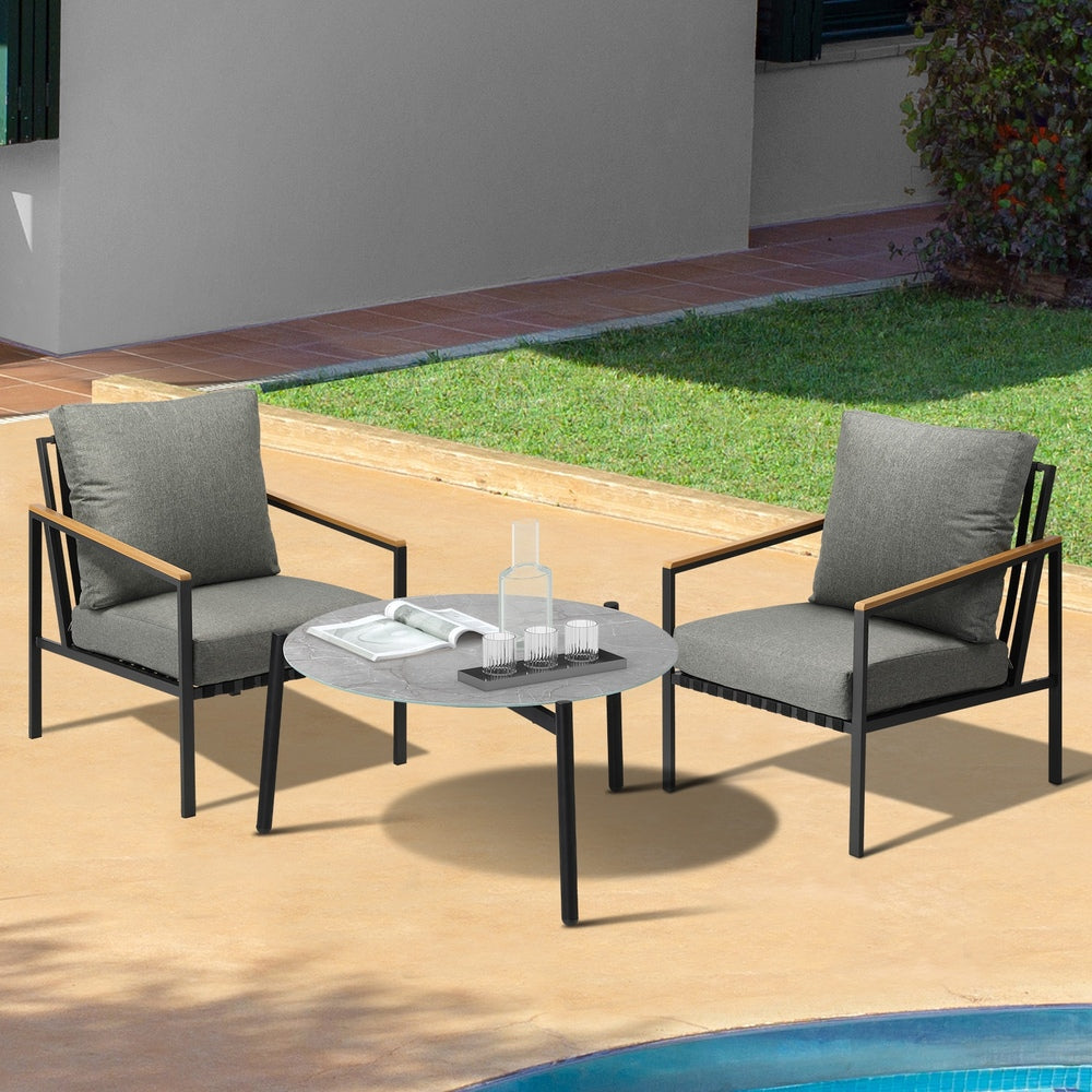 Livsip 3PC Outdoor Patio Lounge Set 70cm Coffee Table Sofa Chairs