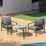 Livsip 3PC Outdoor Patio Lounge Set 70cm Coffee Table Sofa Chairs - Top-Down View