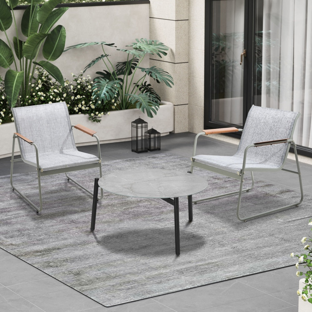 Livsip 3PCS Outdoor Bistro Set Patio Chair 70cm Grey Table Textilene