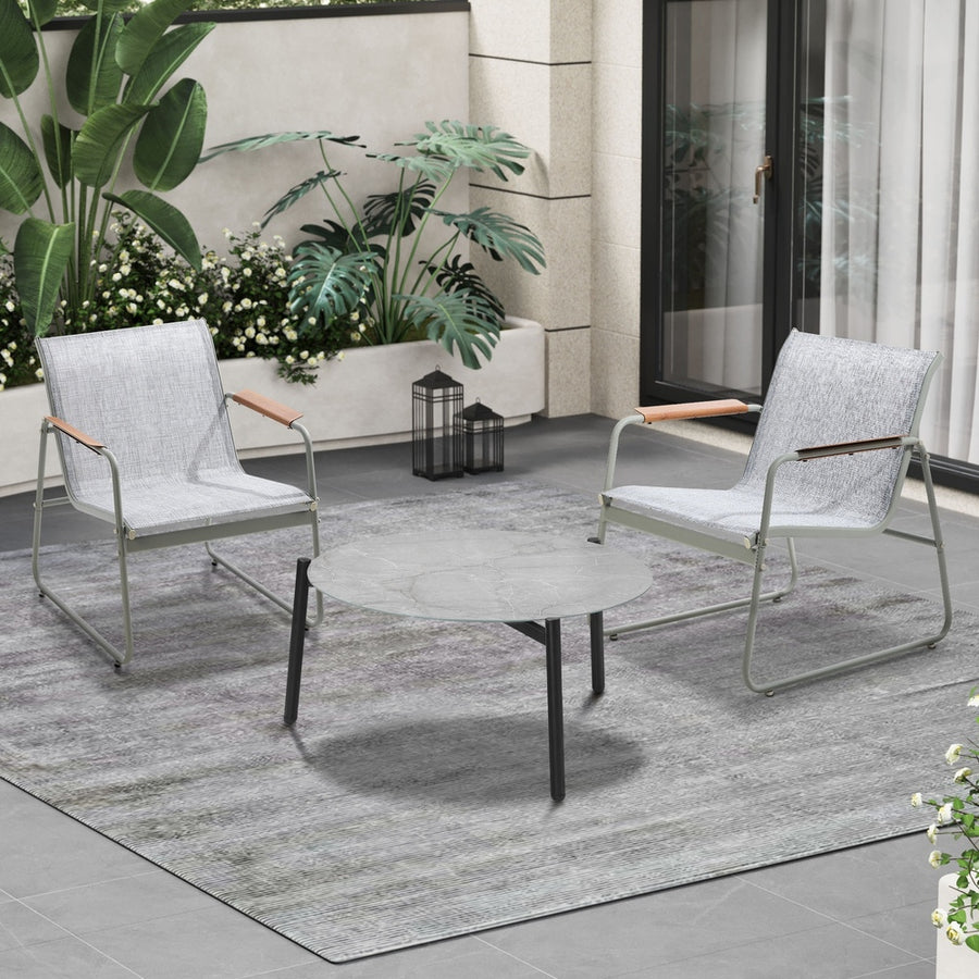 Livsip 3PCS Outdoor Bistro Set Patio Chair 70cm Grey Table Textilene