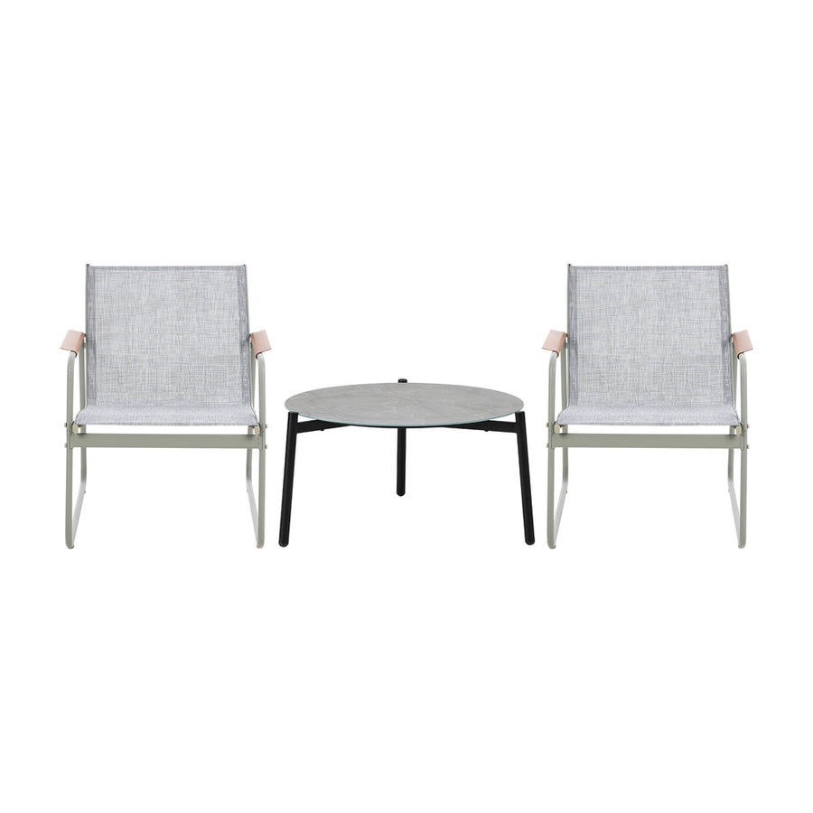 Livsip 3PCS Outdoor Bistro Set Patio Chair 70cm Grey Table Textilene