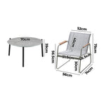 Livsip 3PCS Outdoor Bistro Set Patio Chair 70cm Grey Table Textilene