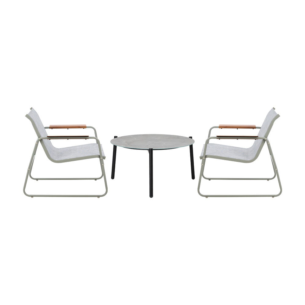 Livsip 3PCS Outdoor Bistro Set Patio Chair 70cm Grey Table Textilene