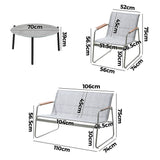 Livsip Outdoor Lounge Set 4 Seater Patio Chairs 70cm Grey Table