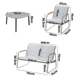 Livsip Outdoor Lounge Set 4 Seater Patio Chairs 70cm Grey Table - Close-Up Angle