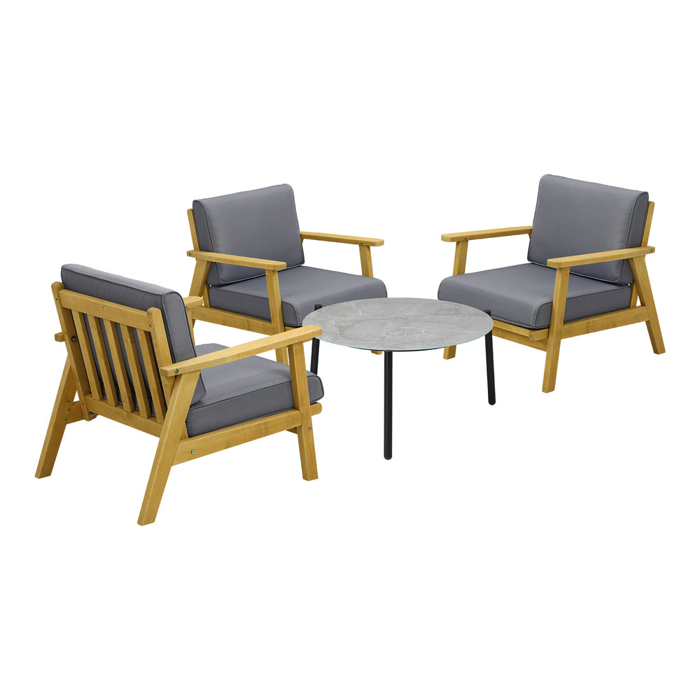 Livsip 4PCS Outdoor Lounge Set Grey Coffee Side Table with Chairs