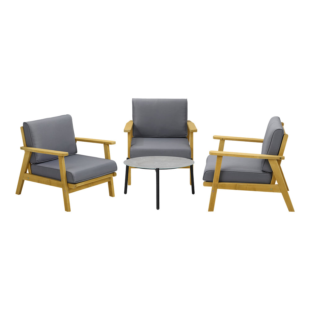 Livsip 4PCS Outdoor Lounge Set Grey Coffee Side Table with Chairs