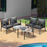 Livsip 6PCS Outdoor Patio Set Grey 70cm Coffee Table Set Grey Chairs - Close-Up Angle