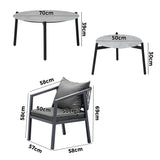 Livsip 6PCS Outdoor Patio Set Grey 70cm Coffee Table Set Grey Chairs - 45-Degree Angle