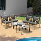 Livsip 6PCS Outdoor Patio Set Grey 70cm Coffee Table Set Natural Chairs - Front View