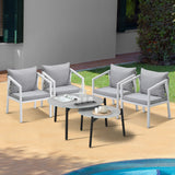 Livsip 6PCS Outdoor Patio Set Grey 70cm Coffee Table Set White Chairs - 45-Degree Angle