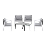 Livsip 6PCS Outdoor Patio Set Grey 70cm Coffee Table Set White Chairs - Rear View