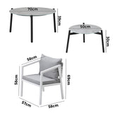 Livsip 6PCS Outdoor Patio Set Grey 70cm Coffee Table Set White Chairs - Front View