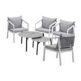 Livsip 6PCS Outdoor Patio Set Grey 70cm Coffee Table Set White Chairs - Close-Up Angle