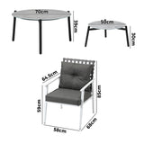 Livsip 6pc Outdoor Patio Set Grey Round Table 4pc Rattan White Chairs - 45-Degree Angle