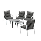 Livsip 6pc Outdoor Patio Set Grey Round Table 4pc Rattan White Chairs