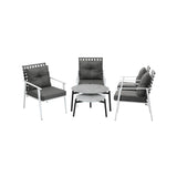 Livsip 6pc Outdoor Patio Set Grey Round Table 4pc Rattan White Chairs - Front View