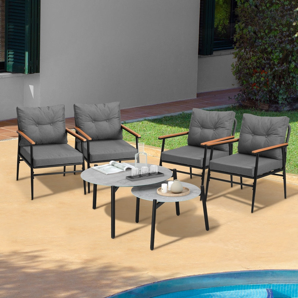 Livsip 6PCS Outdoor Patio Set Grey Table Set with Black Chairs