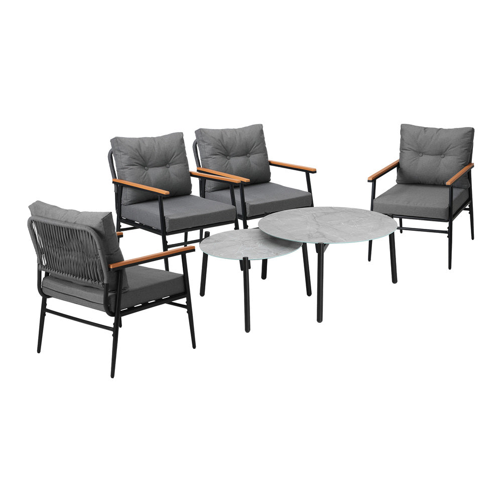 Livsip 6PCS Outdoor Patio Set Grey Table Set with Black Chairs